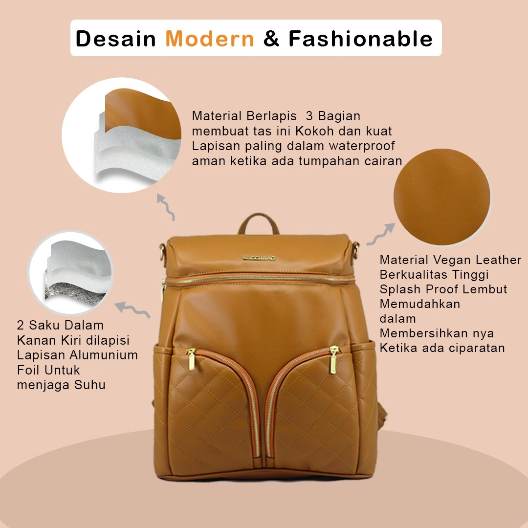 tas perlengkapan bayi besar diaper bag buccubag pop Caramel