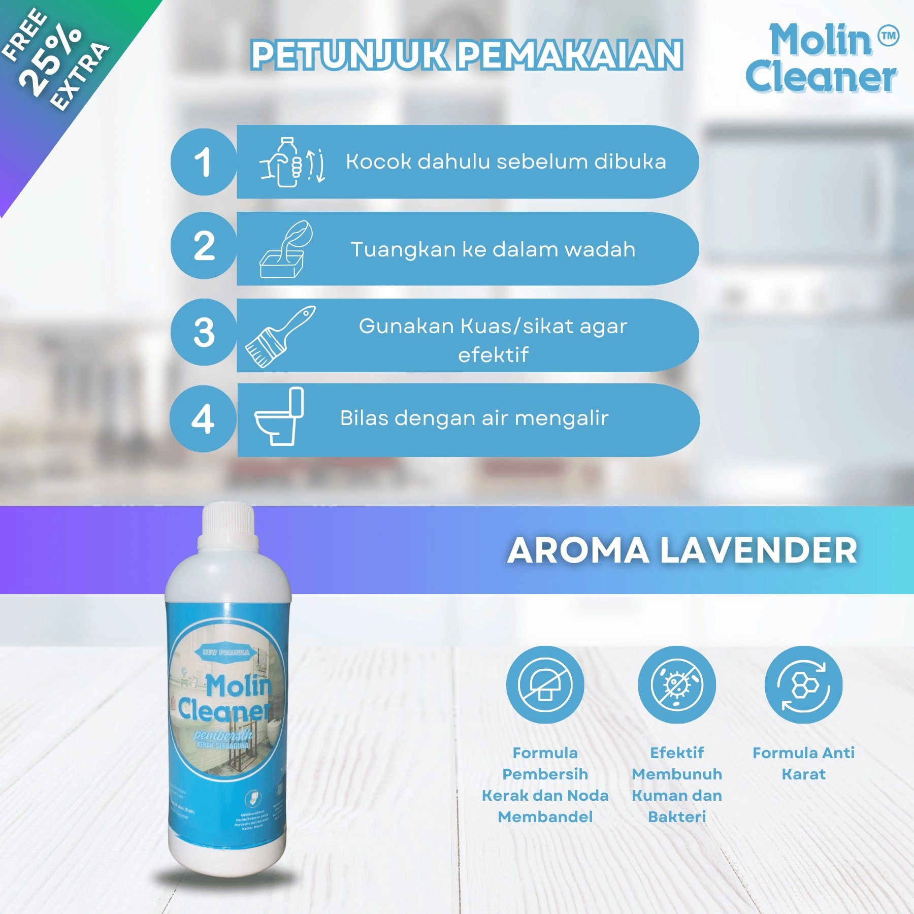 Molin Cleaner Pembersih Kerak Serbaguna Paling Ampuh WC, Lantai Kamar Mandi, Wastafel