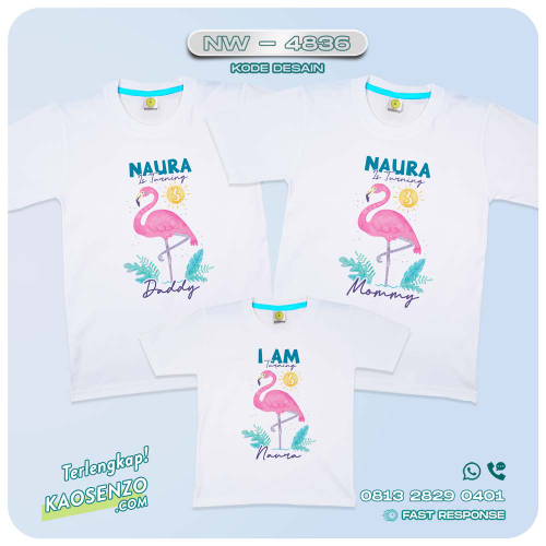Baju Kaos Couple Keluarga Flamingo | Kaos Family Custom | Kaos Ulang Tahun Anak | Kaos Motif Flamingo - NW 4836