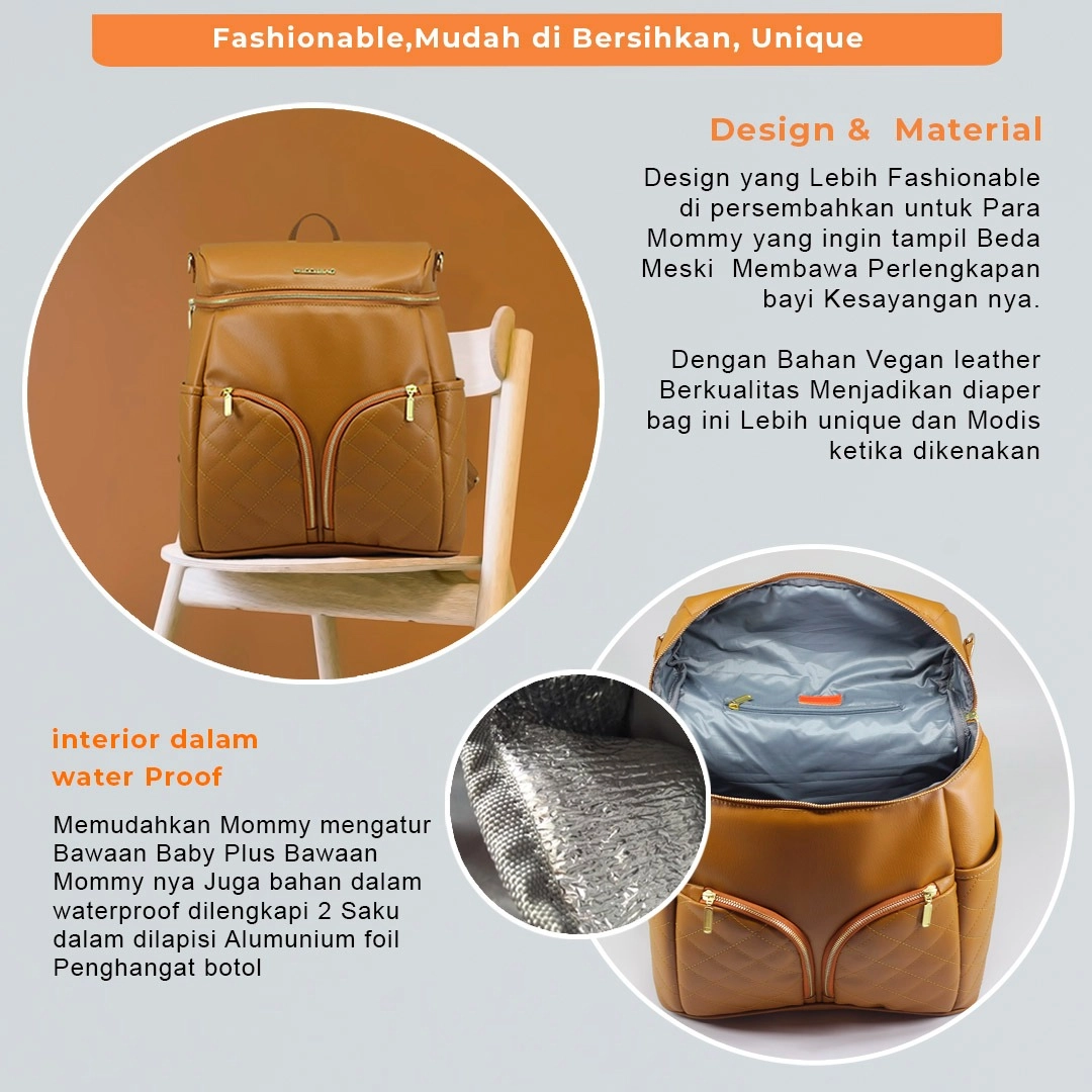 tas perlengkapan bayi besar diaper bag buccubag pop Caramel