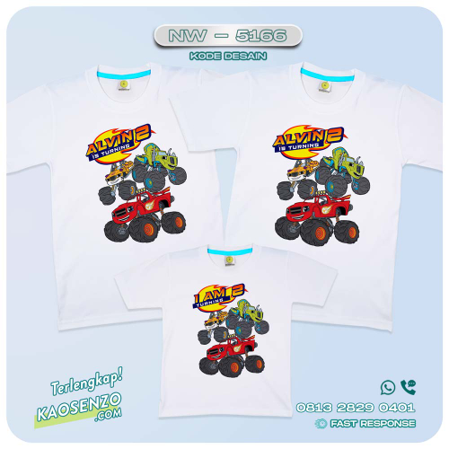 Baju Kaos Couple Keluarga Blaze and The Monster Machine | Kaos Ulang Tahun Anak Monster Truck | Kaos Blaze - NW 5166