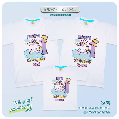 Baju Kaos Couple Keluarga Unicorn | Kaos Ultah Anak | Kaos Family Custom | Kaos Unicorn - NW 4890