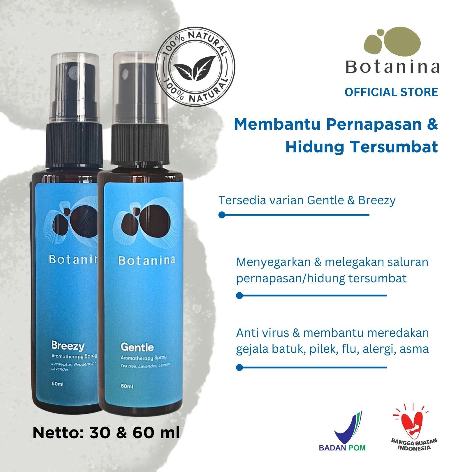 Botanina Gentle & Breezy Aromatherapy Spray | Redam Cold Cough Flu Batuk Pilek