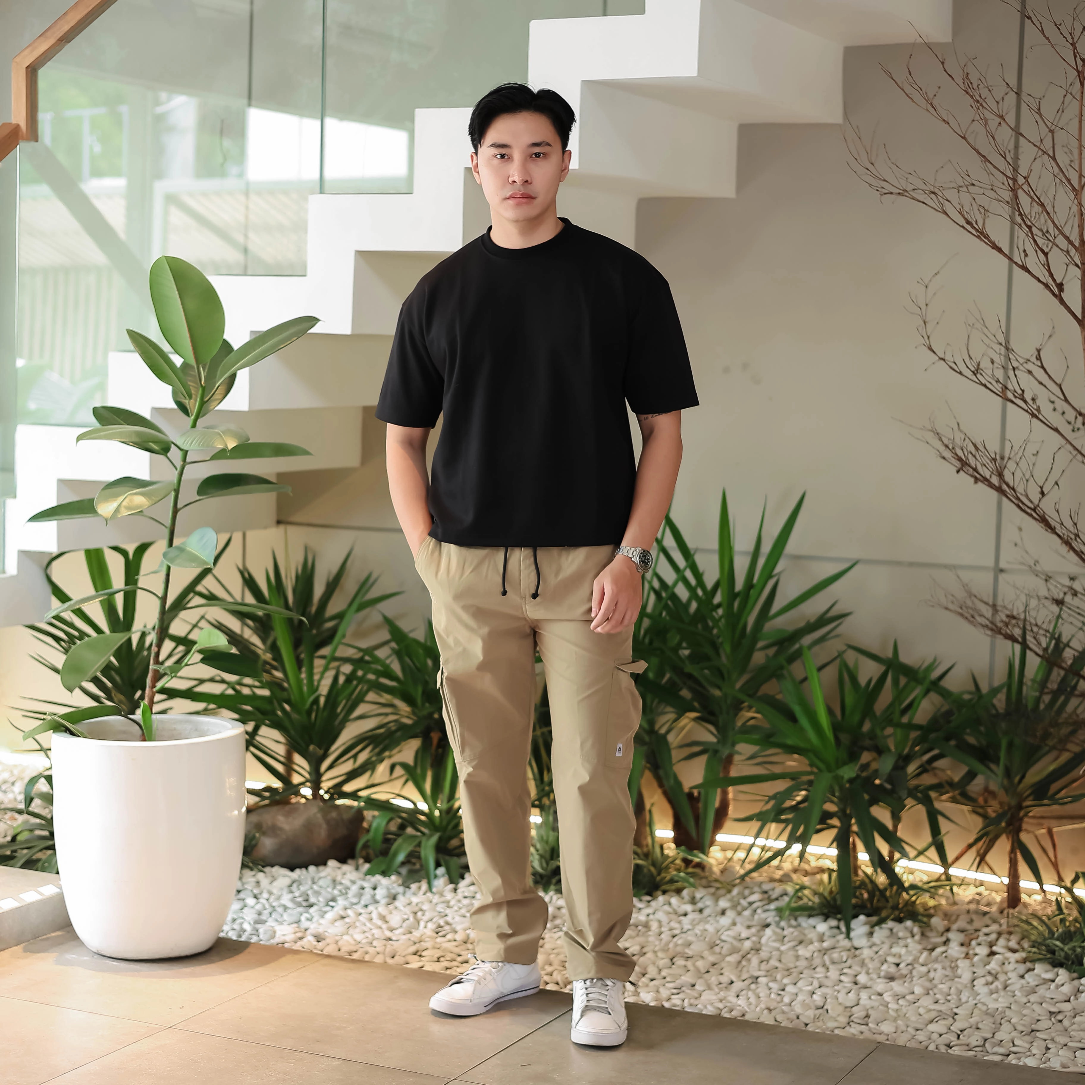 Troveast Celana Panjang Trackpants Daily Cargo Ripstop Stretch Khaki Slim Fit