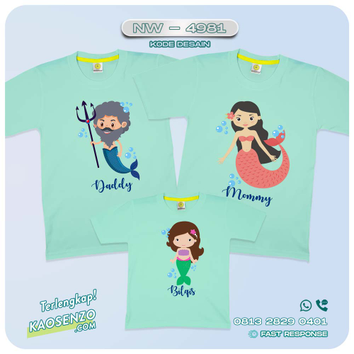 Baju Kaos Couple Keluarga Mermaid | Kaos Family Custom Mermaid | Kaos Mermaid - NW 4981